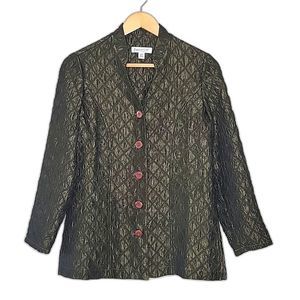 COLDWATER CREEK Green Dressy Jacket size PXS Mock Collar Button Down